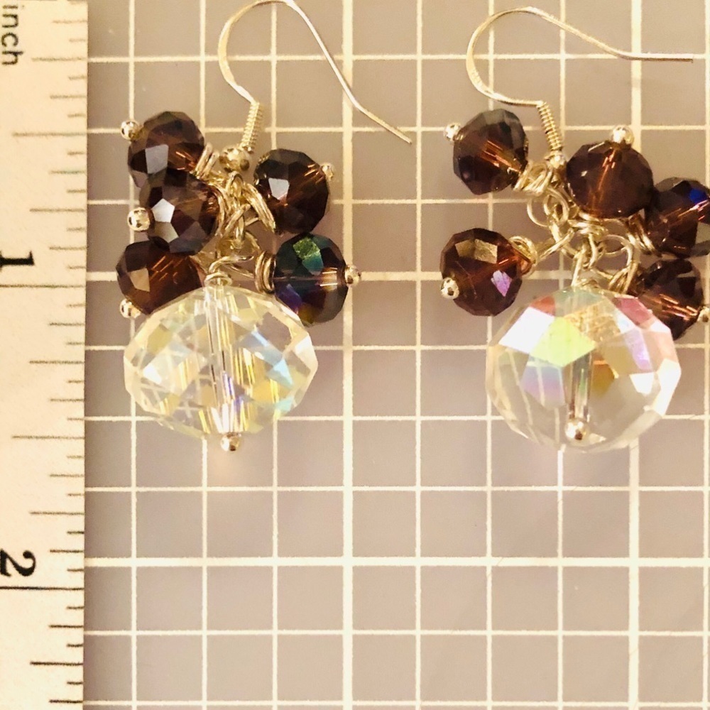 𝅺Sterling Silver Earrings Bead Fired Garnet & Austrian Crystal - Picture 11 of 12